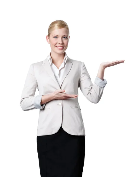 Young business woman offers something — Stock Photo, Image