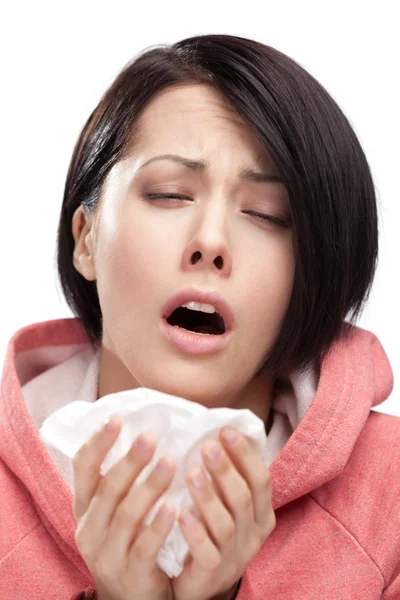 Sick woman holding wipe — Stock Photo, Image