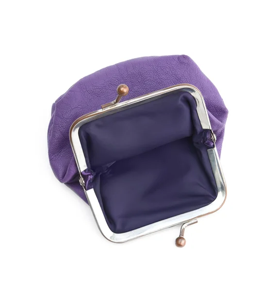 Violet purse is lack of money, isolated on white background — Stock Photo, Image