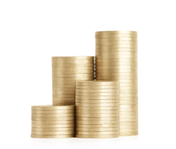 Gouden munten staan in verticale kolommen — Stockfoto