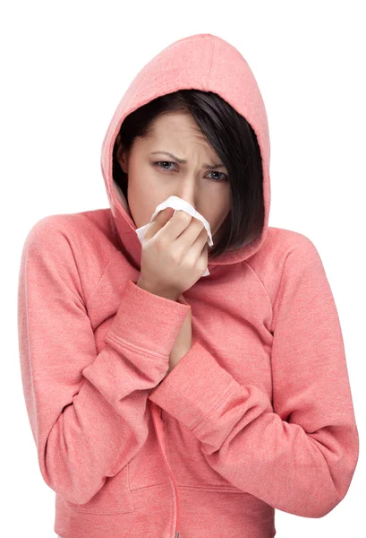 A cold woman holding wipe — Stock Photo, Image
