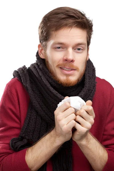Sick young man holding wipes — Stock Photo, Image
