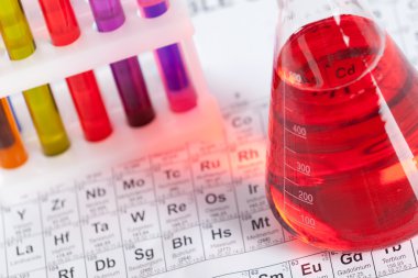 Set of test tubes and flask on the periodic table clipart