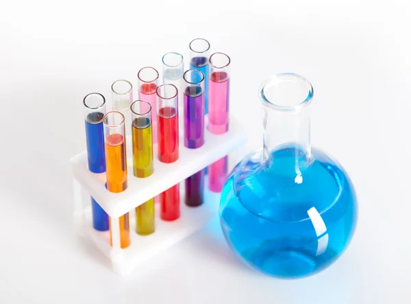 Group of test tubes and flask — Stock Photo, Image