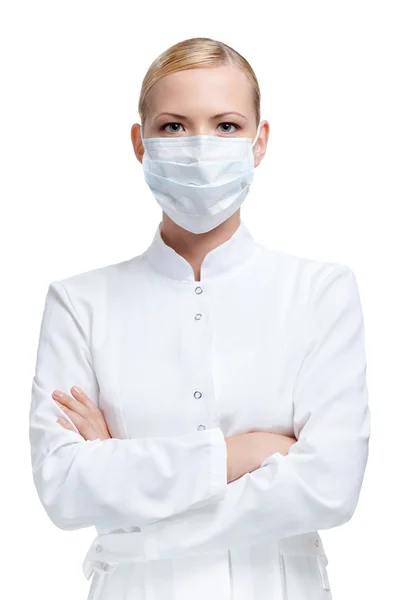 Kvinna läkare i respirator — Stockfoto