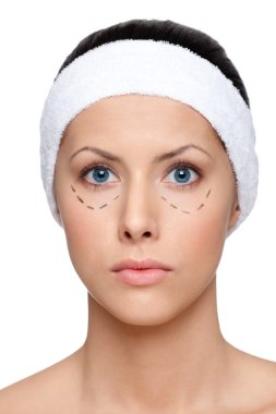 Woman agrees to make a facelift, opened eyes clipart