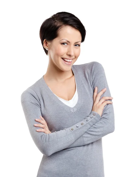 Mujer sonriente con brazos cruzados — Foto de Stock