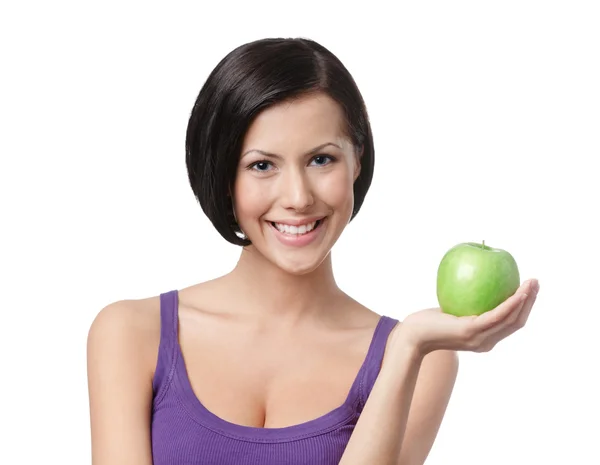 Krásná mladá dáma s zelené jablko — Stock fotografie
