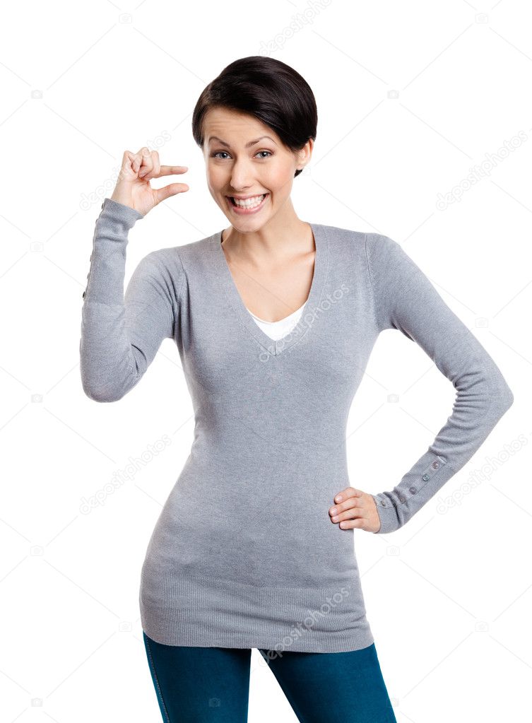 Attractive woman gestures small amount