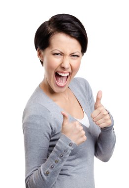 Emotional pretty girl gives thumb up clipart