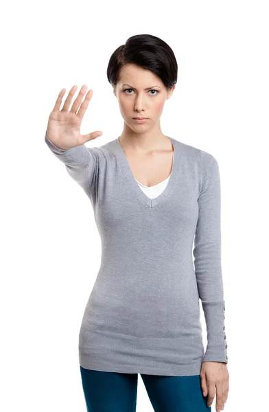 Slim meisje toont stop gebaar — Stockfoto