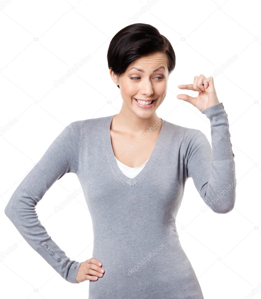 Mocking woman gestures small amount