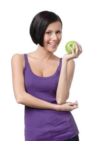 Senhora de dieta com maçã verde — Fotografia de Stock