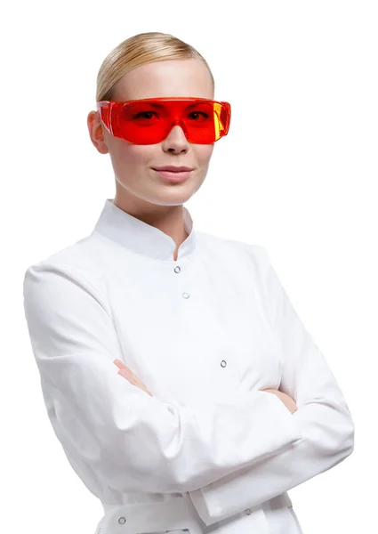 Kadın doktor gözlük — Stok fotoğraf