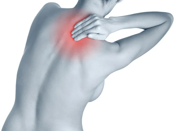 Schmerzen in der Schulter. schwarz-weiß, monochrom — Stockfoto