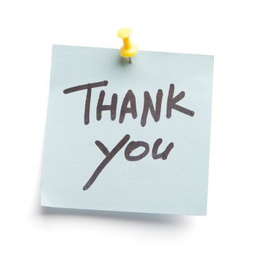 Sticky note with text Thank you on it clipart