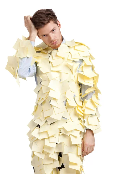 The young man covered with yellow sticky notes — Stock Photo, Image