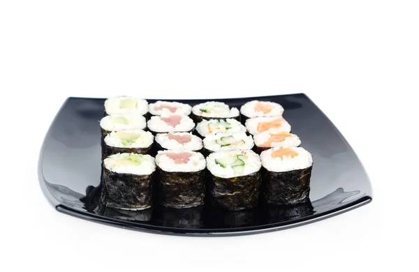 Placa negra de sushi — Foto de Stock