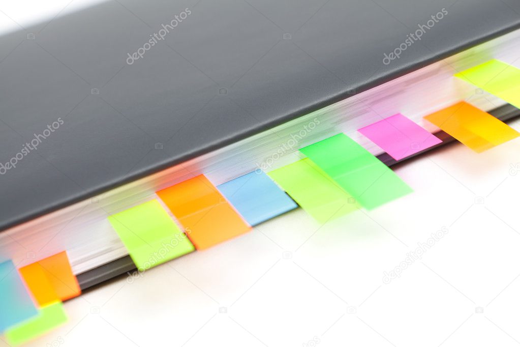 Diary closeup with a colored tabs