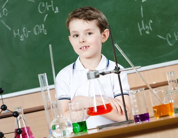 Little chemist is going to hold an experiment — Stock Photo, Image
