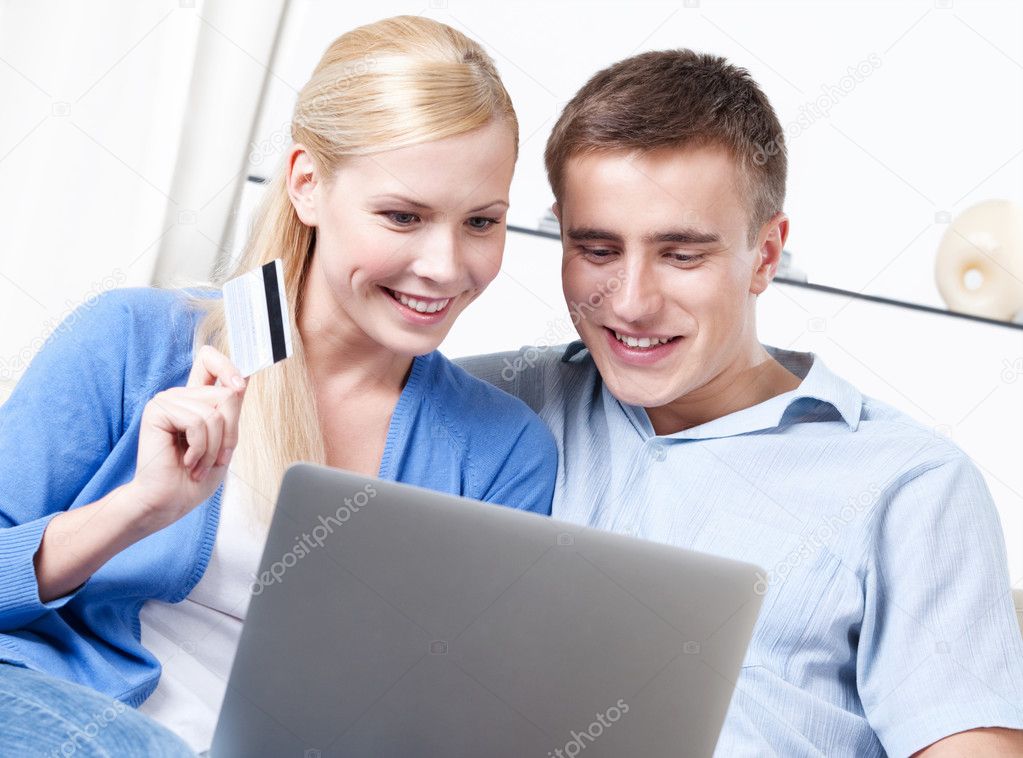 Married couple makes purchases on the internet