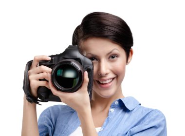 Creative girl-photographer takes pictures