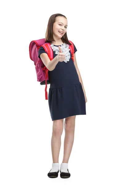 Schoolgirl with pink briefcase — Stock Photo, Image