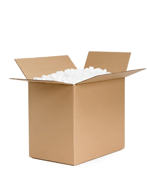 Открытый картонный контейнер с пенопластом — стоковое фото