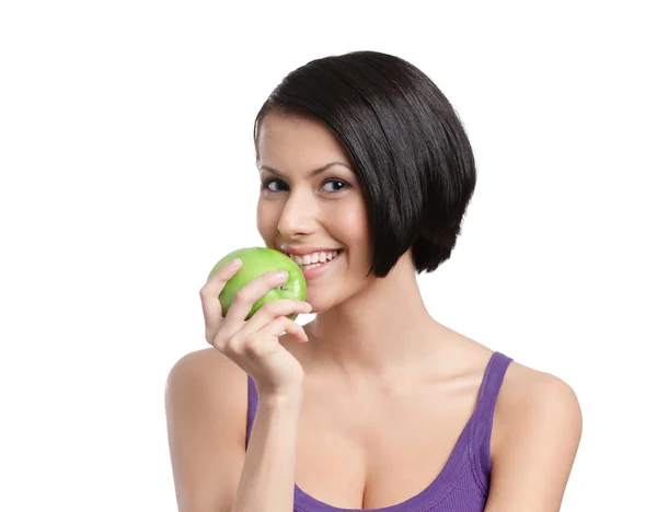 Jovem senhora com maçã verde — Fotografia de Stock