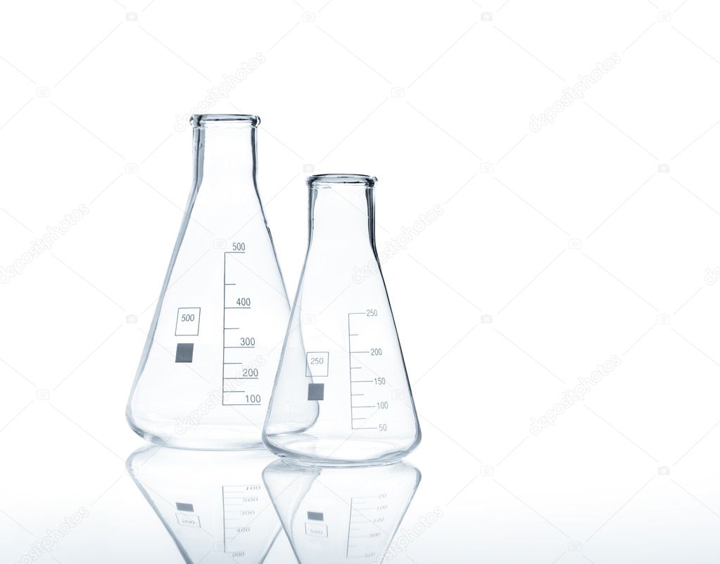 Two empty conical Erlenmeyer flasks
