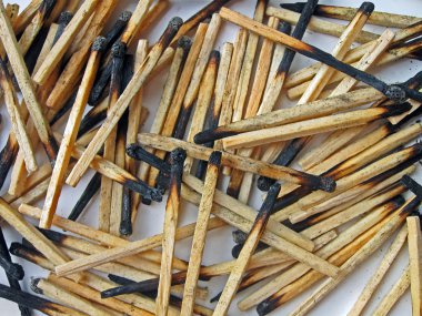 Abstract carbonized wooden matches heap, stress environment. clipart