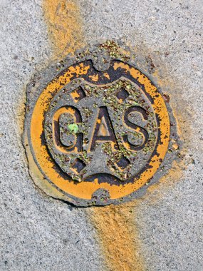 Vintage yellow gas manhole, energy details. clipart