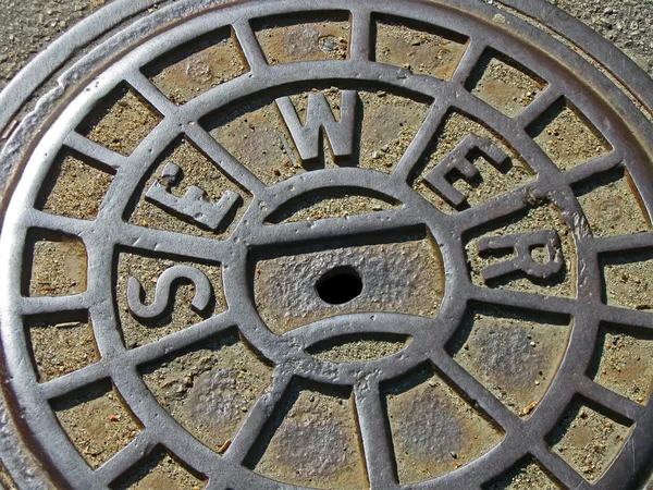 Metal sewer manhole, industry details. — Stock Photo, Image