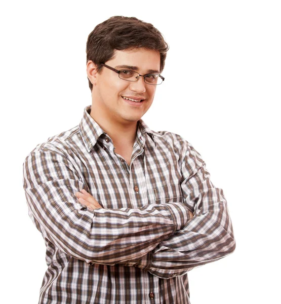 Portret van een stijlvolle jonge man op witte achtergrond — Stockfoto