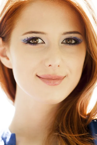 Portrait of beautiful redhead girl with style make-up. — Stock Photo, Image
