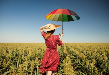 corn Field'da şemsiye ile kız