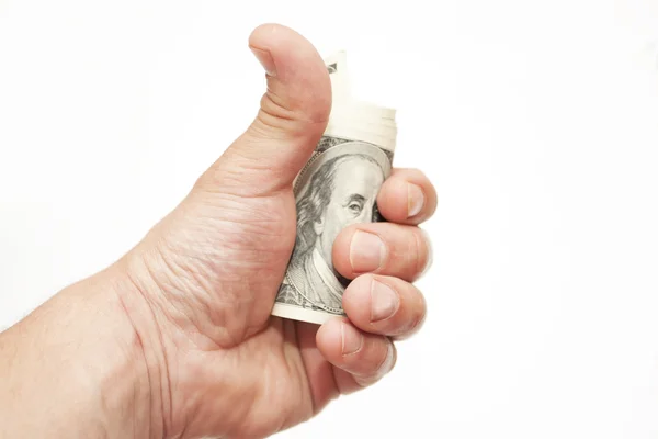 Anteckningar dollar i en hand — Stockfoto