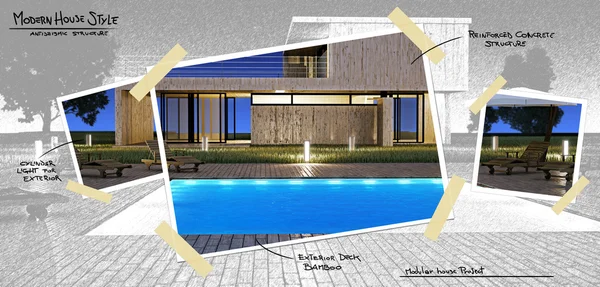 Modernt hus med pool-projektet — Stockfoto