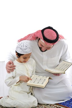 Father teaching little son clipart