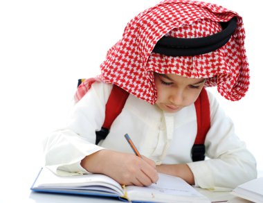 Arabic little boy writing clipart