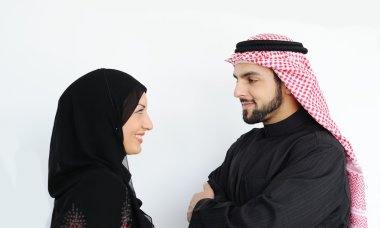 Two couple muslim standing and looking clipart