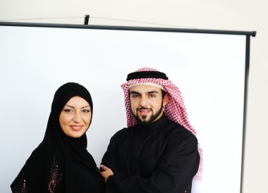 Two couple muslim standing on office clipart