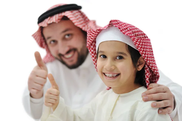 Щасливий батько і син з великим пальцем вгору — стокове фото