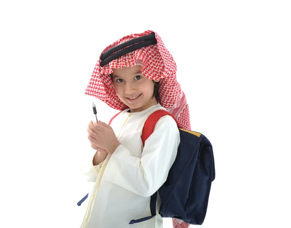 Arabe écolier tenant stylo — Photo
