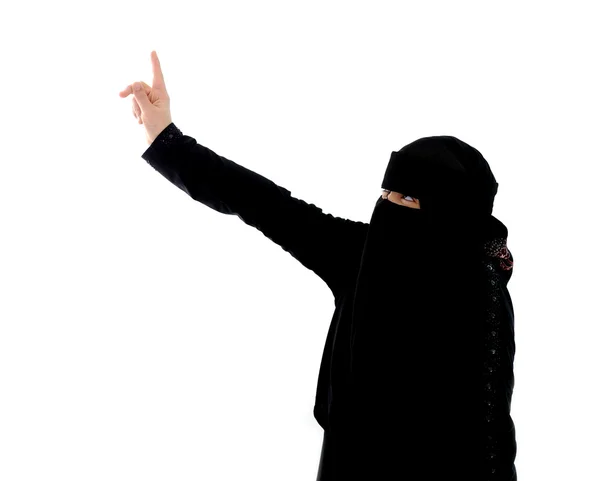 Muzułmańskie arabski dziewczyna z miejsca kopiowania tekstu i wiadomości — Zdjęcie stockowe