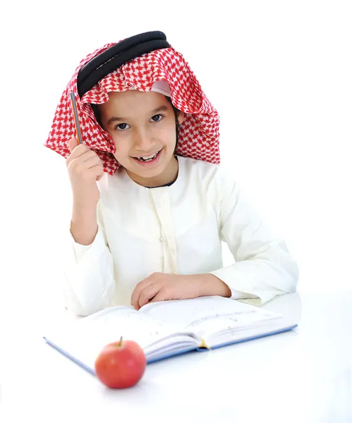Zurück zur Schule, Kind mit Apfel — Stockfoto