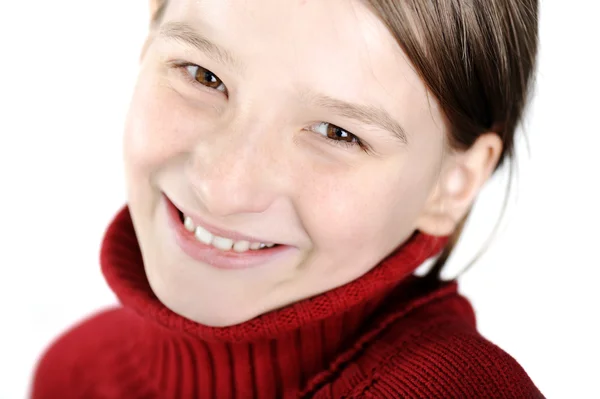 Preteen szőke lány mosolyogva portré — Stock Fotó