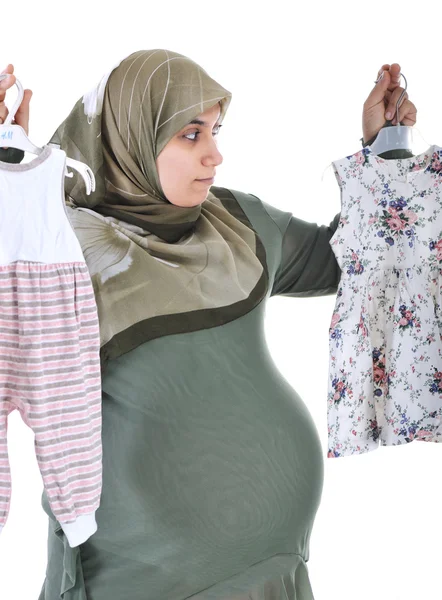 Thinking Pregnant muslim woman ,what is it,girl or boy. — Stock Photo, Image