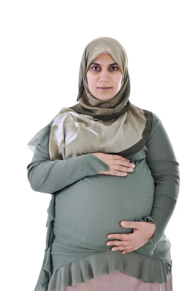 Mulher muçulmana grávida com expressão feliz — Fotografia de Stock