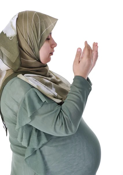 Portrét těhotná muslimské ženy, modlitba — Stock fotografie